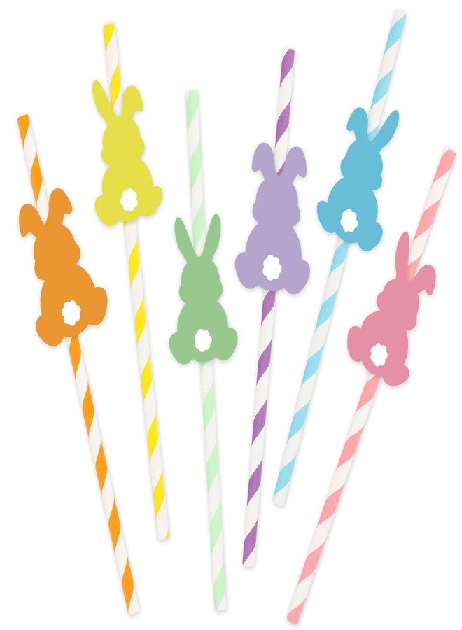 JarThenaAMCS مجموعة جارثينا إيه إم سي إس من 60 قطعة من قشات الشرب الورقية الملونة بنقشة أرنب عيد الفصح، قشات شرب مخططة، قشات شرب للاستخدام مرة واحدة على شكل أرنب، مثالية لمستلزمات حفلات عيد الفصح والربيع، 6 تصاميم - Image 1